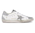 Golden Goose Women’s Super-Star (White Leather / Silver Glitter Details)